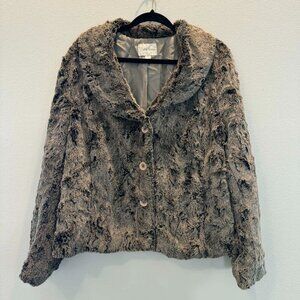 VTG Erin London Faux Fur Jacket XL Taupe Cropped Button Front Coat